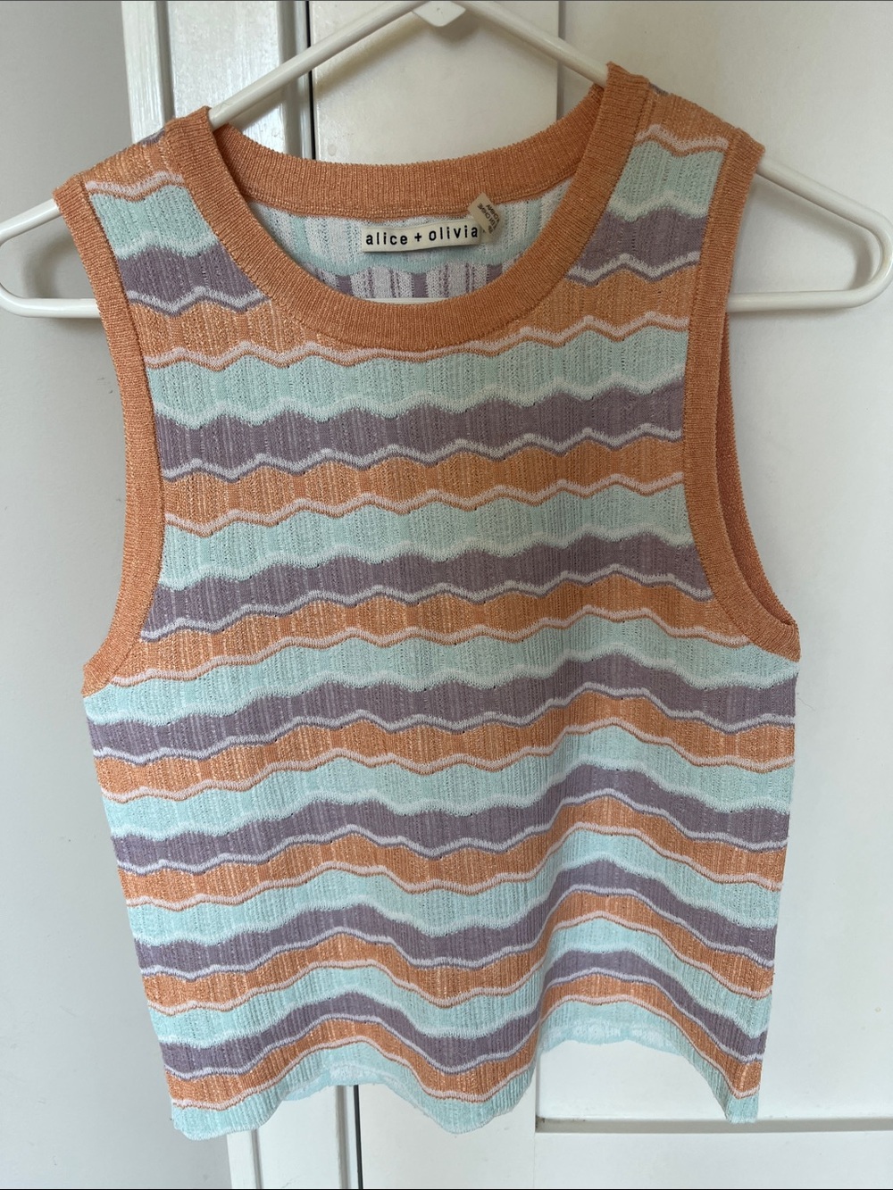 Alice + Olivia Pastel Peach Mint Lavender Striped Sleeveless Knit Tank